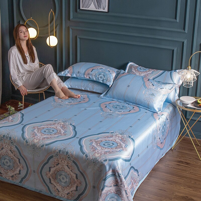 Zomer Mat Opvouwbare Mat Cover Zomer Super Comfortabele Luxe Gedrukt Slaap Matras Cover Ice Zijde Mat Met Kussensloop: Blauw / 1.2mx2m
