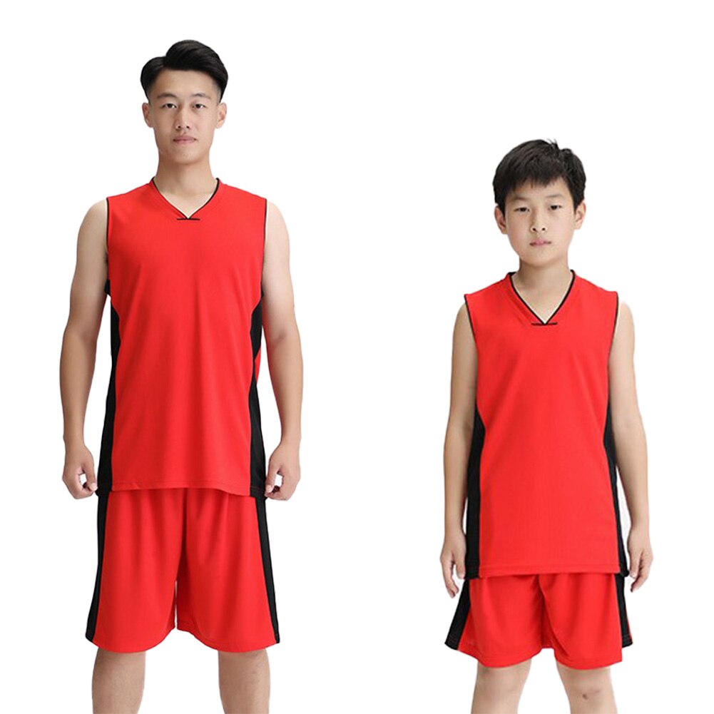 Breathable Basketball Uniforms Sport Clothing Sets for Adult Kids Training Wear Net Inwrought Printed Basketball Uniform: Red / L