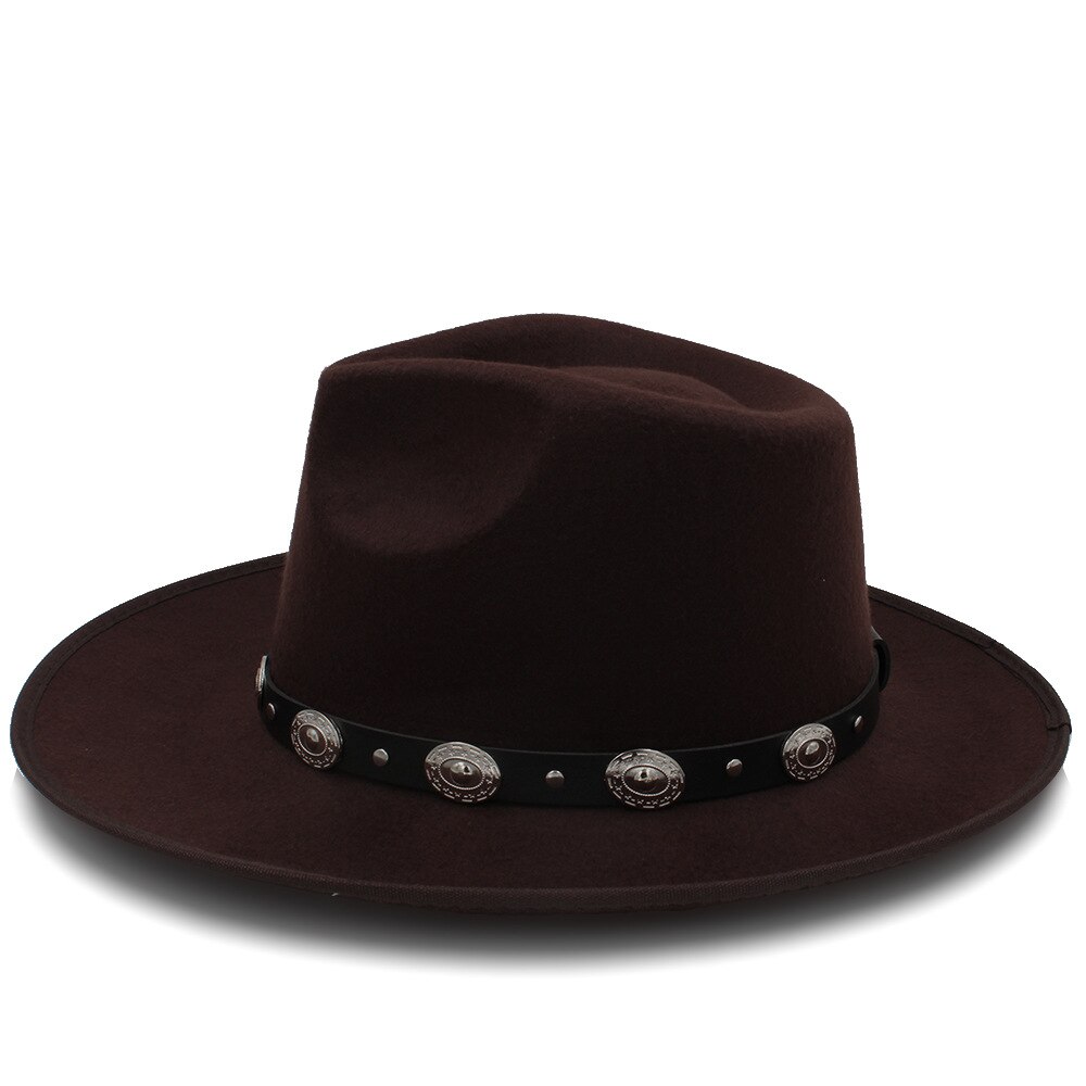 Sombrero Fedora de fieltro para mujer a la , Sombrero de otoño para mujer, Sombrero de estilo Jazz, Sombrero de señora, Reina, Sombrero Fascinator para papá, cinturón Punk: Coffee