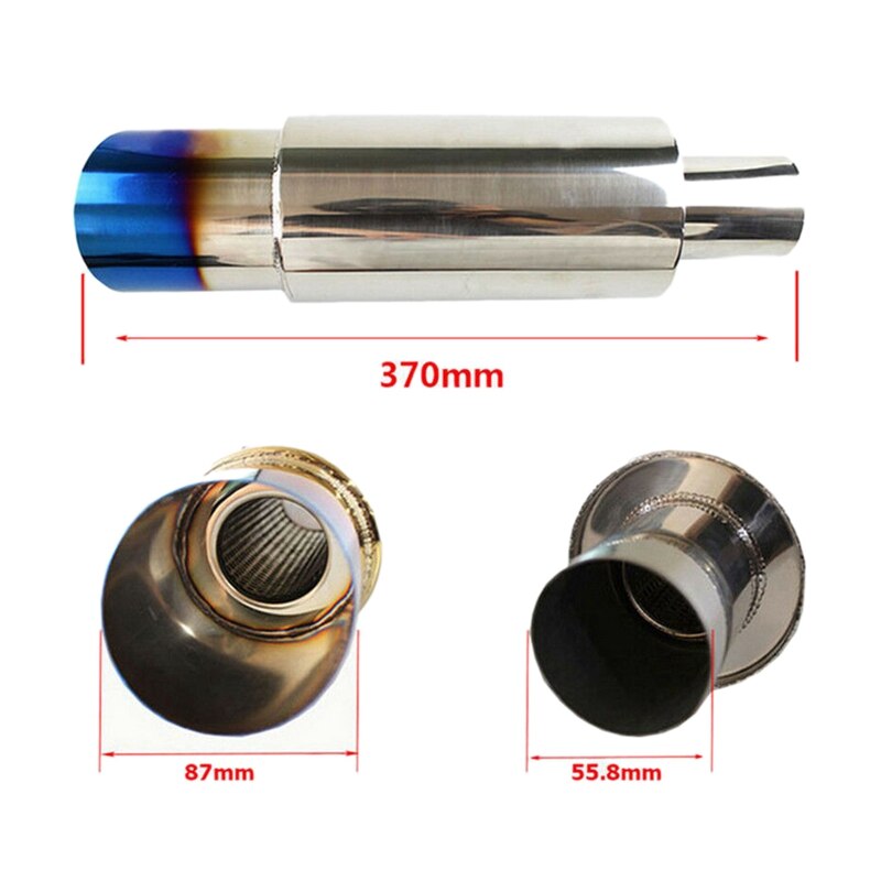 Car Universal Stainless Steel Rear Exhaust Pipe Square Muffler Tail Throat Muffler Tip Pipe 370mm Roasted Blue