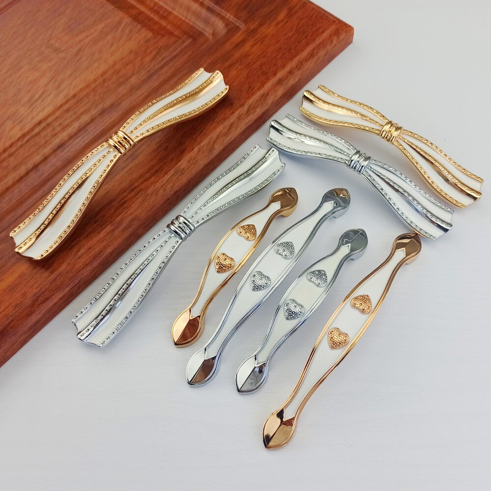 Simple Style Bowknot Handle Furniture Hardware Kitchen Cabinets Door Knobs Drawer Handle For Wardrobe Cupboard Dresser Pulls