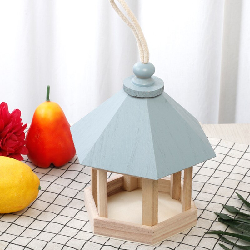 Wiszący drewniany karmnik dla ptaków sześciokątny dach ogród drzewo patio dekoracje dekoracje drewniane artykuły dla ptaków