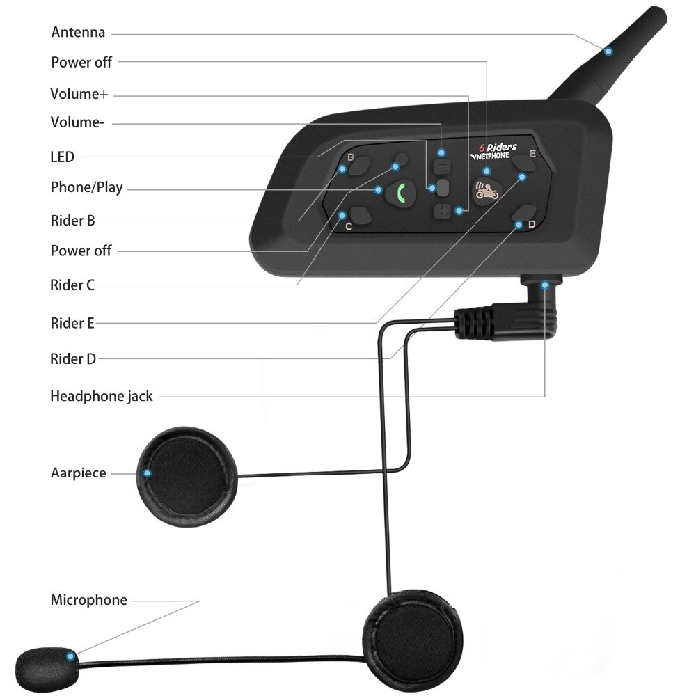V6 Multi BT Interphone 1200M Motorcycle Bluetooth Helmet Intercom intercomunicador moto interfones headset for 6 Rider