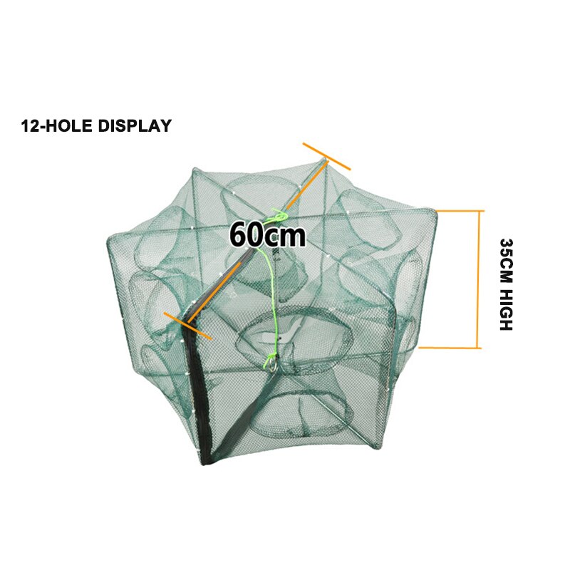 6/12 Holes Fishing Nets Foldable Porable Hexagon Fishing Net Automatic Trap Shrimp Crab Fish Baits Cast Mesh Fishing Accessories: Big 12 Hole