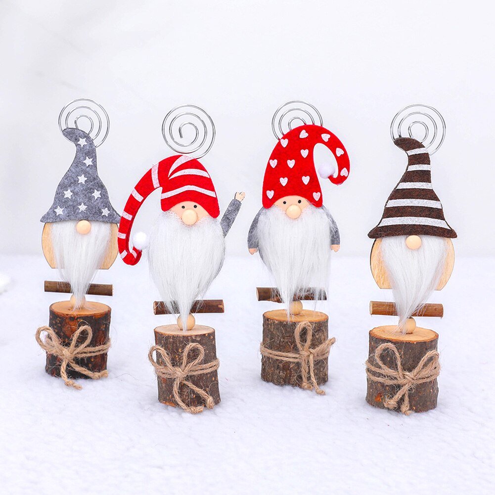 Kerst Hout Stand Gnome Naam Card Note Foto Houder Clip Diy Home Party Decoratie