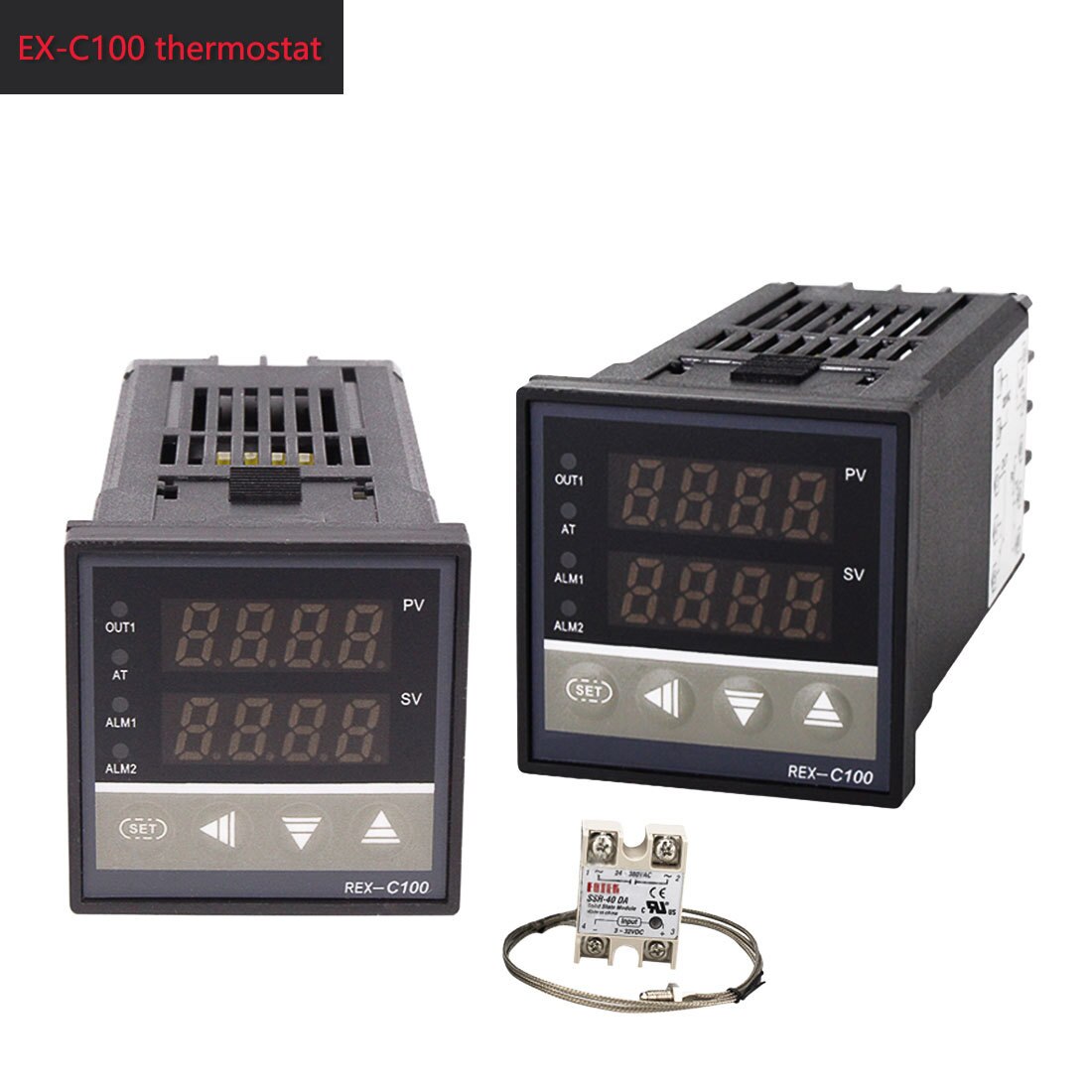 LCD Digital 220V PID Temperature Controller + Max 40A SSR + K Thermocouple PID Controller Set REX-C100
