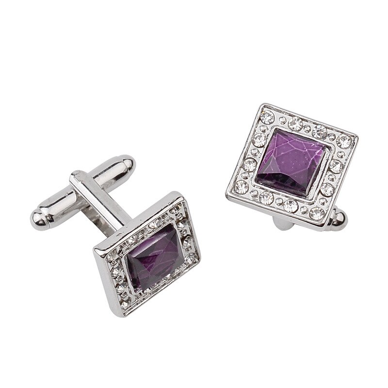 3 kleur Elegante Mannen Manchetknopen Klassieke Luxe Strass Kristal Vierkante Manchetknopen Mannelijke Franse Overhemd Manchet Knop: purple
