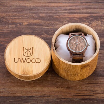 Herenhorloges topmerk luxe dameshorloge houten polshorloges leren of houten band relogio masculino: Walnoot met geschenkdoos