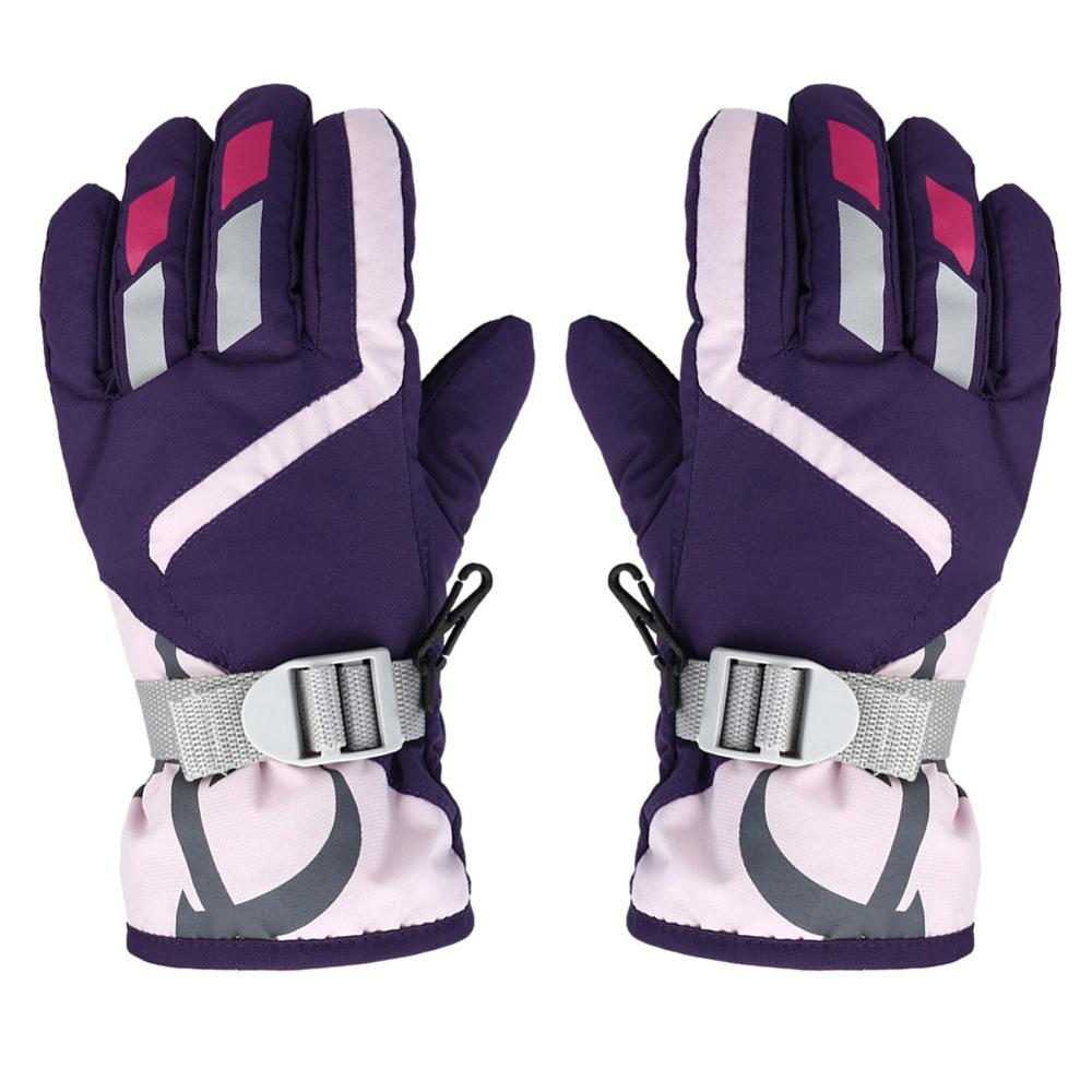 Winter Non-slip Ski GlovesWaterproof Warm Unisex Hockey Gloves Outdoor Sport Mountain Skiing Snowboard Gloves Kid Children: purple gloves