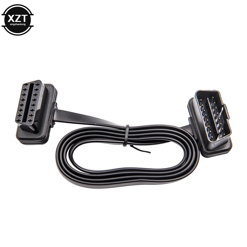Cable plano Delgado OBD, Conector de escáner de diagnóstico, ELM327, 2 Interfaces, macho a hembra, extensión OBDII,: 60CM