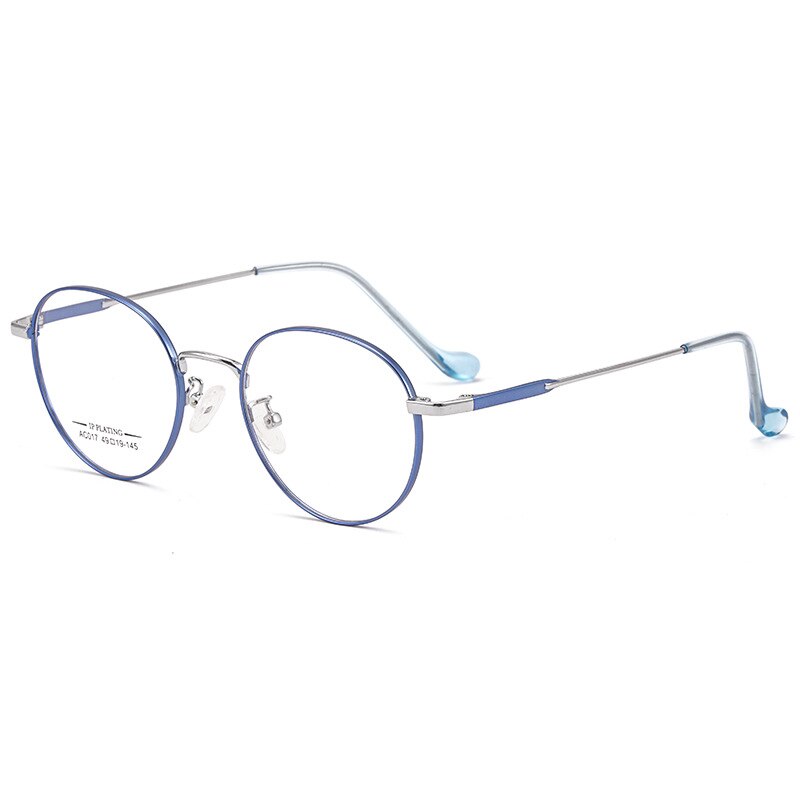 KatKani Titanium Alloy Two-tone Spectacle Frame Retro Round Men and Women Myopia Optics Prescription Eyeglasses Frame AC017: Royal Blue Silver