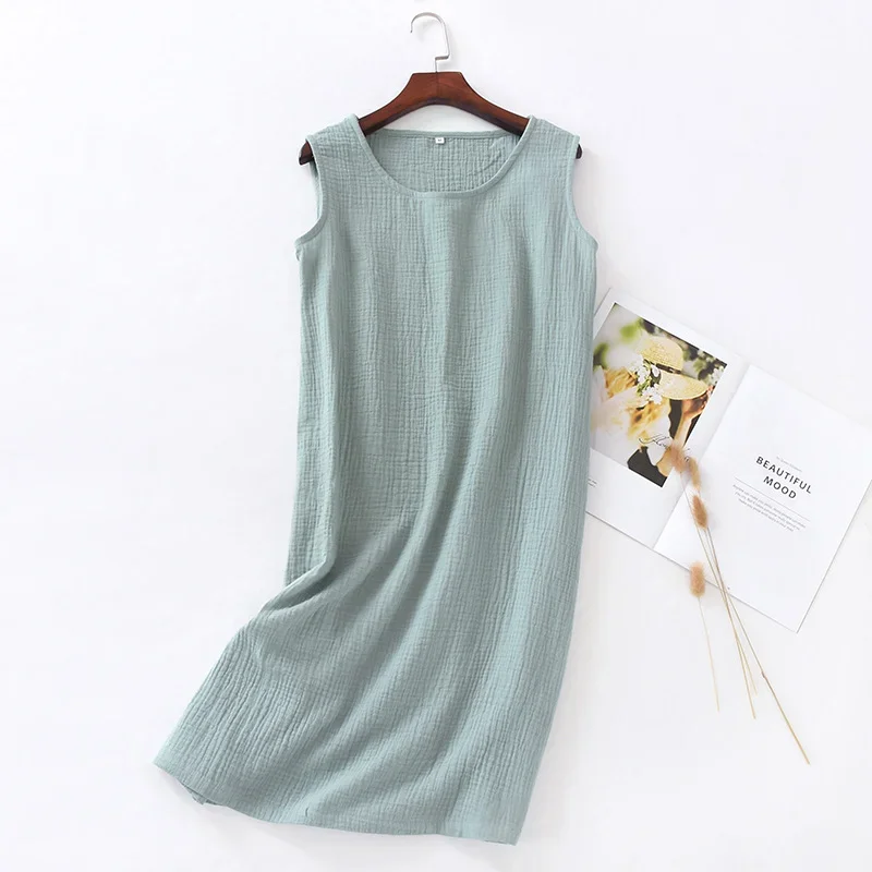 100%  cotton gauze women's dress solid o-neck short basic house nightgown female dress 121964 wla: M / 1