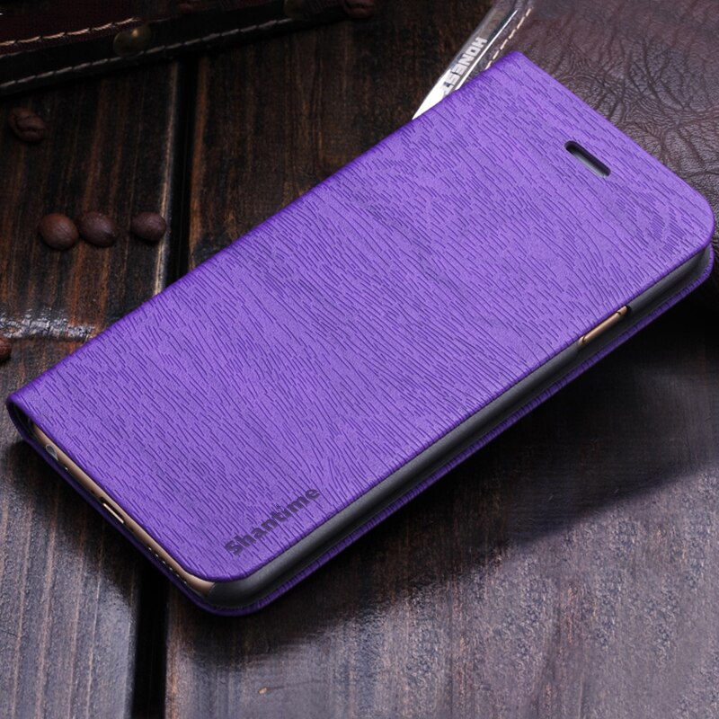 Houtnerf PU Lederen Telefoon Case Voor Vernee M5 Flip Book Case Voor Vernee M5 Business Wallet Case PC Shell back Cover: Purple