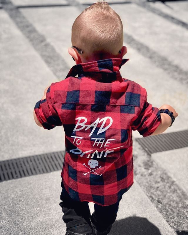 Jungen Kleinkind freundlicher Plaid Hemden Revers Nacken lang Ärmel Taste Nieder Spitzen