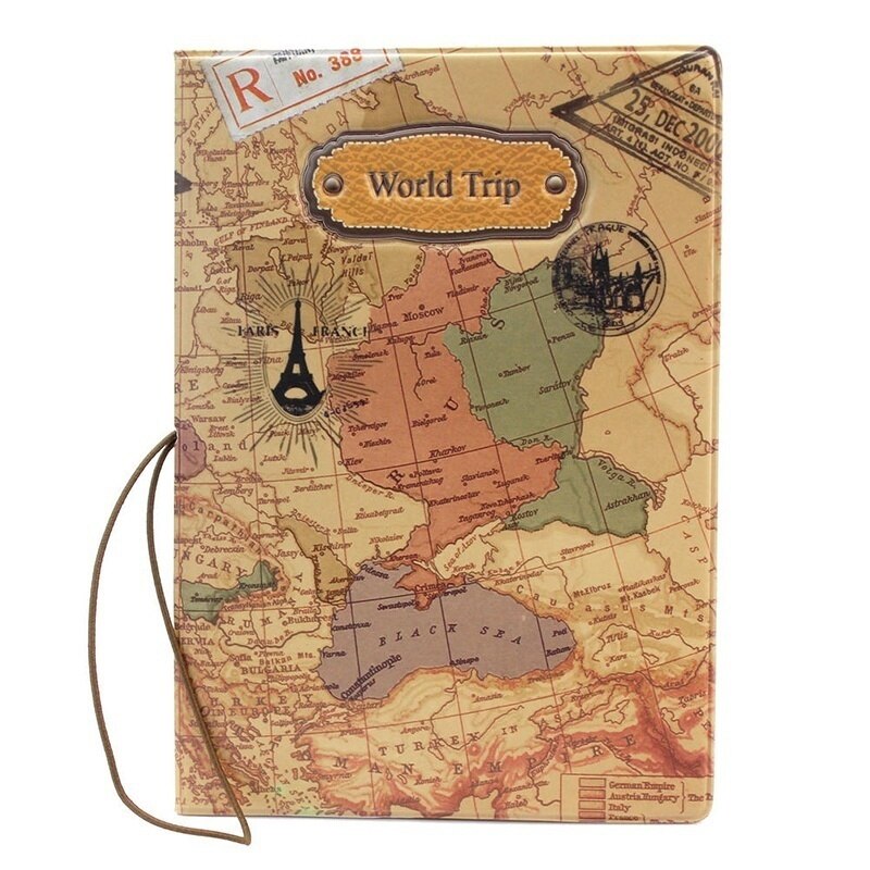 Leather World Map Passport Holder Passport Cover Organizer Travel Card Case Document PVC Cover File Wallet: Brown