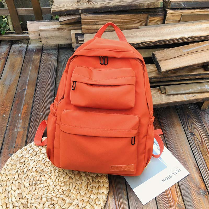 Waterproof Nylon Backpack for Women Multi Pocket Travel Backpacks Female School Bag for Teenage Girls Book Mochilas: Orange