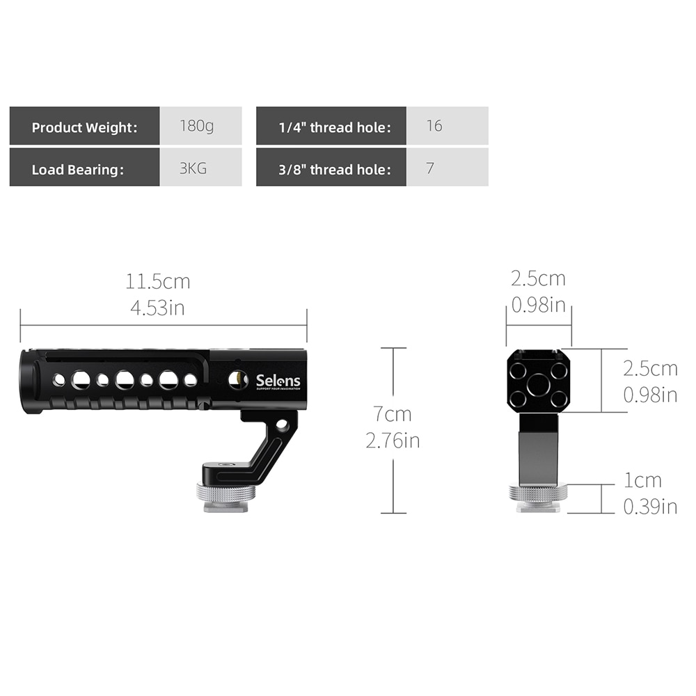 Selens Top Camera Handvat Functionele Grip Met Cold Shoe 1/4 "3/8" Kaas Handvat Kooi Handvat Voor Nikon canon Sony Dslr Camera