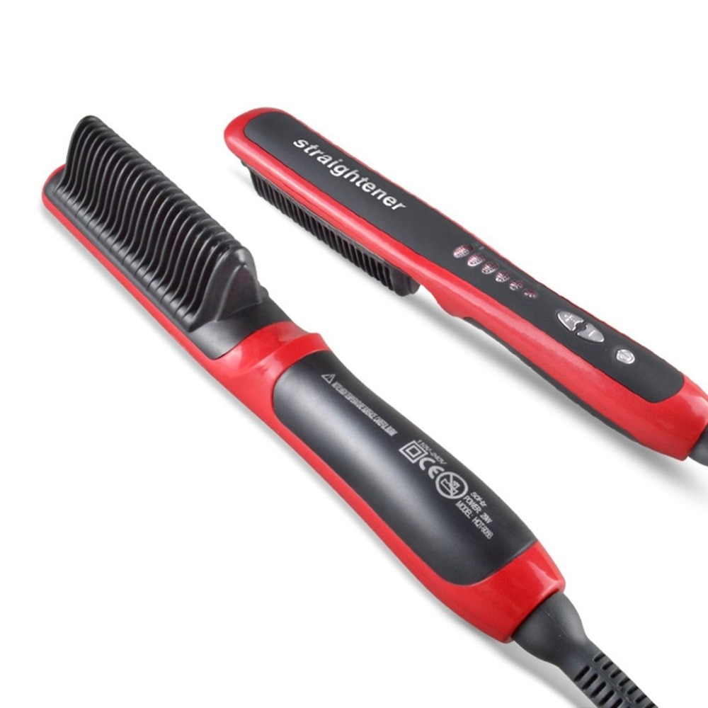 Durable Electric Straight Hair Comb Brush LCD Heated Ceramic Hair Beard Straightening Brush EU/US/UK/AU Plug Hair Straightener