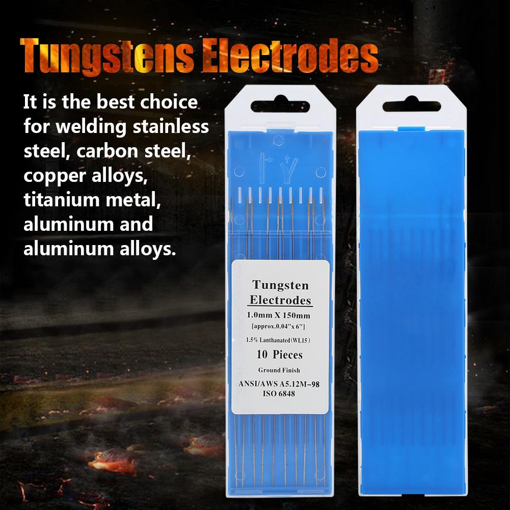 10 pièces/boîte de soudage lanthane 15 électrodes de tungstène WL TIG pour acier inoxydable alliage métallique soudage baguettes à souder ensemble basse température