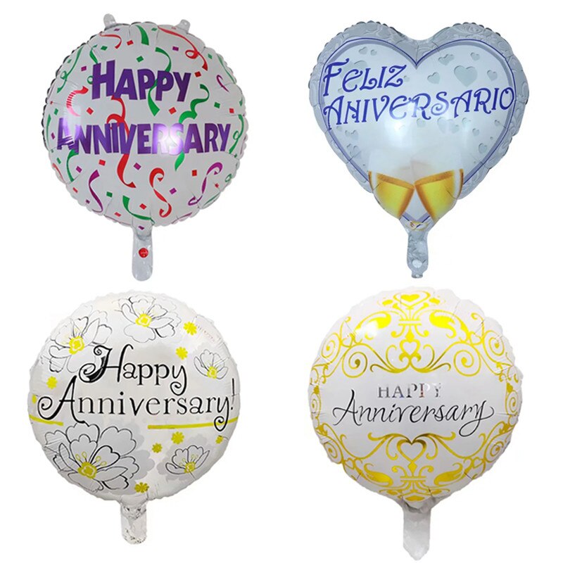 10pcs 18inch Round Happy Anniversary Foil Helium Balloons for Birthday Party Wedding Decoration Supplies Inflatable Air Globos