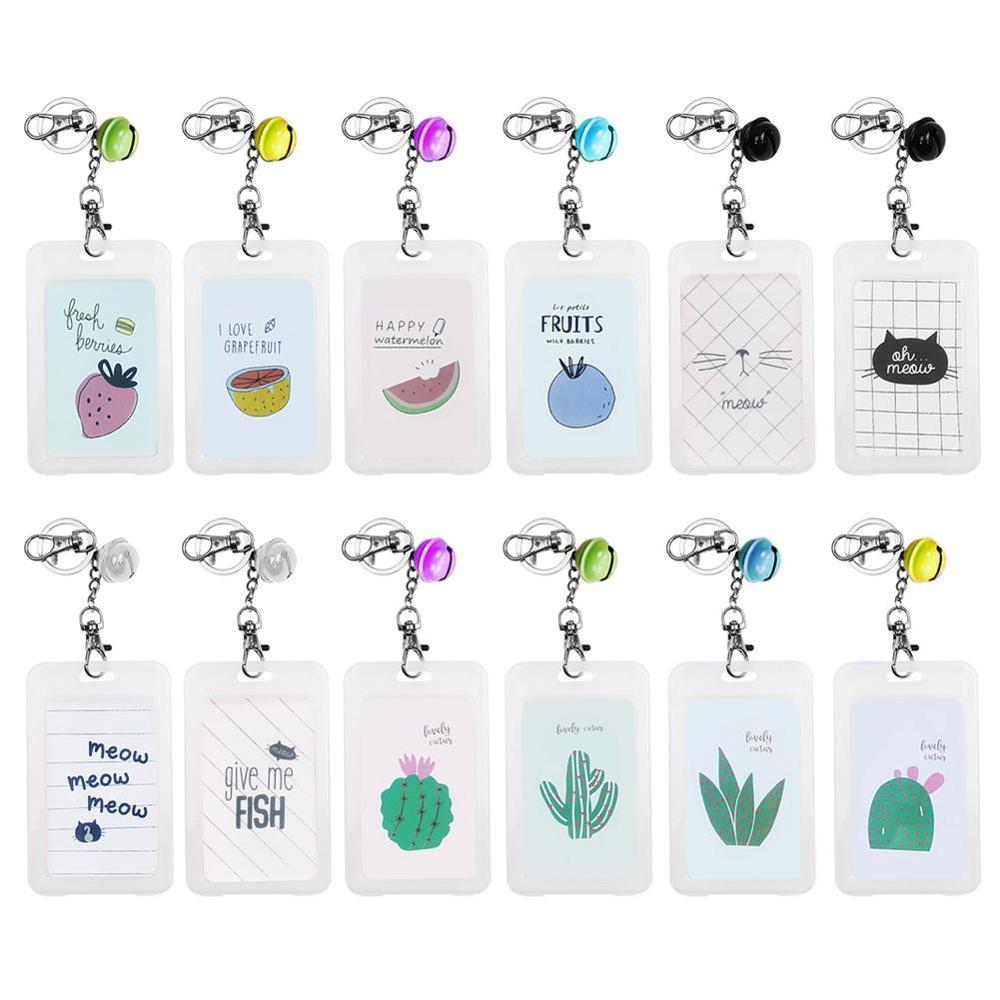 1PC Card Cover with Keyring Chain Card Bag Card Card Holder Bus Pass Plastic Cute Credit ID Cartoon Holder Student K5I9