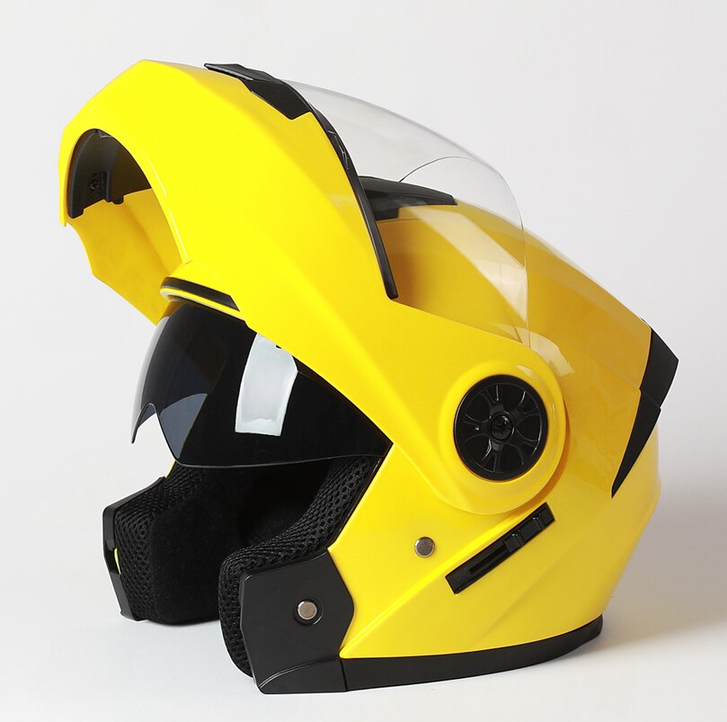 Flip up dobbel linse motorsykkelhjelm modulær motocross helhjelmer casco moto capacete casque: Gul / Xl