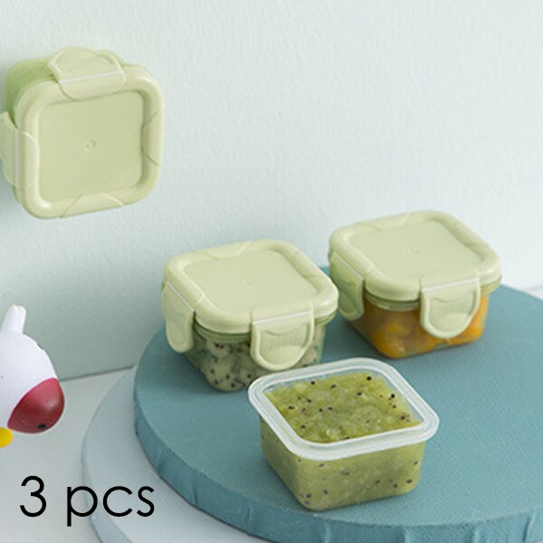 Juegos de cuencos de alimentación para bebé, 3 piezas, 60ml, platos de aprendizaje para bebé, cuenco de comida auxiliar, Mini cajas de almacenamiento selladas portátiles, puede microondas: Green 3pcs