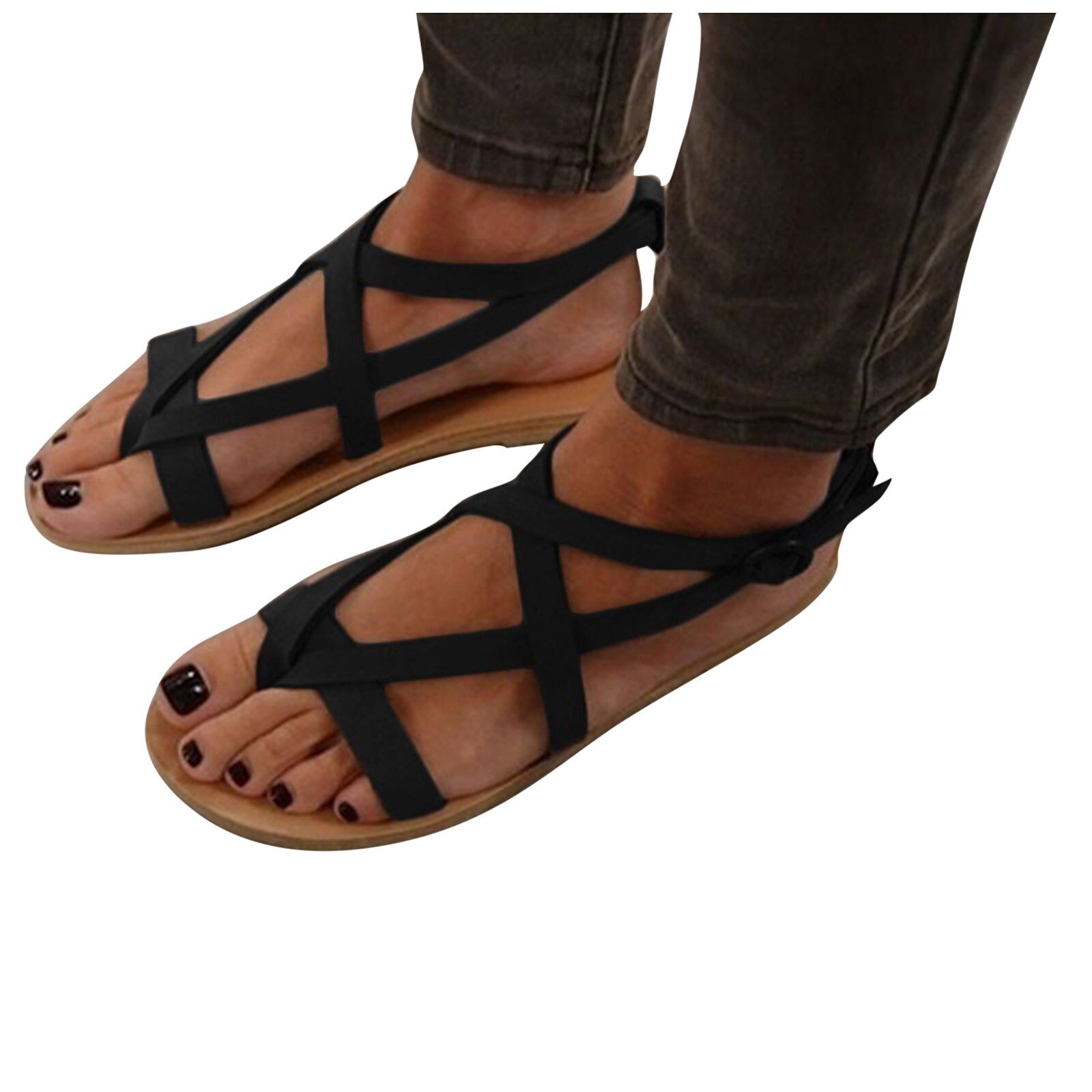 40# Summer Women Sandals Rome Style Sandals For Flip Flops Flat Sandals Beach Summer Mujer Casual Sandals Plus Size Shoes: BK / 39
