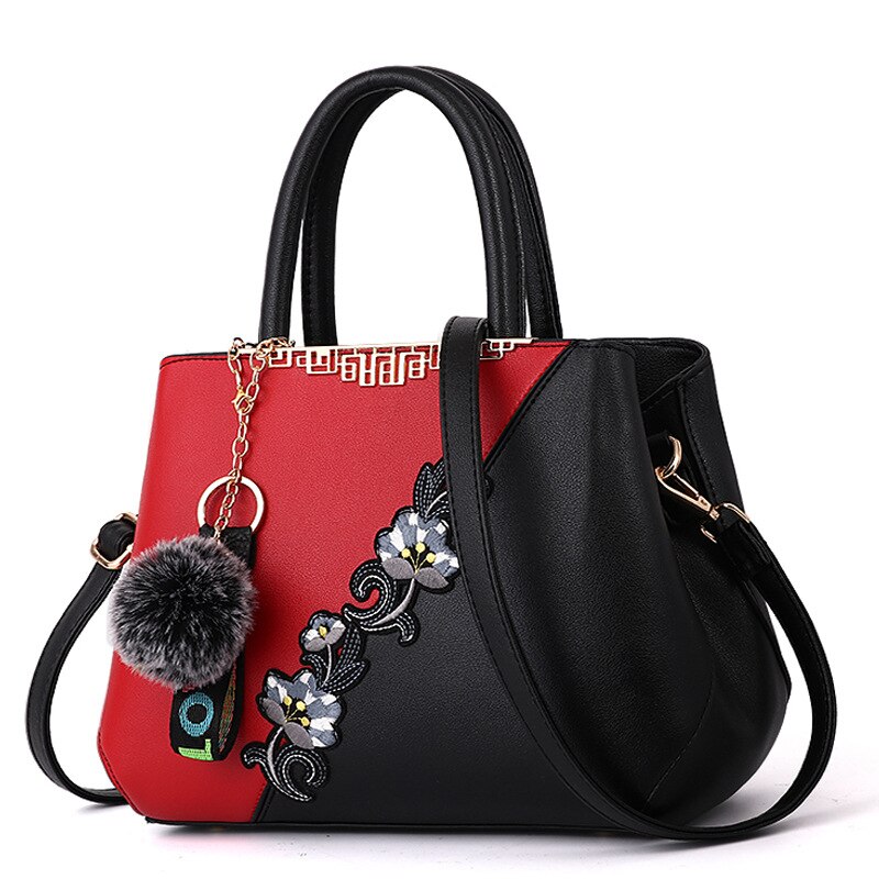 Embroidered Messenger Bags Women Leather Handbags Bags for Women Ladies Hand Bag Female bag: red 2