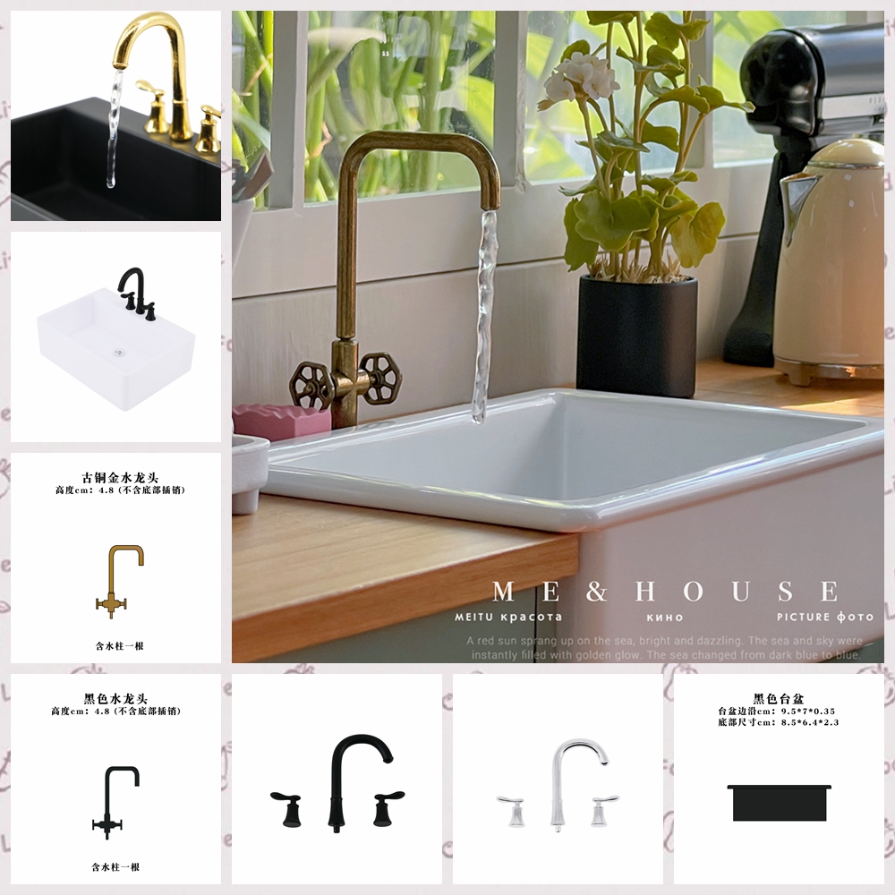 Maison de poupée Miniature cuisine bricolage évier/basin/robinet modèle jouets pour OB11 BJD Blyth 1/6 poupée accessoires