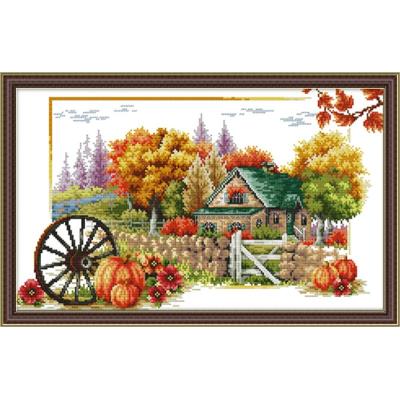 Kit de broderie DMC en toile, couture chinoise, bricolage fait à la main, 14ct 11ct, vue chalet, printemps été automne et hiver: Rouge / 11CT  Printed