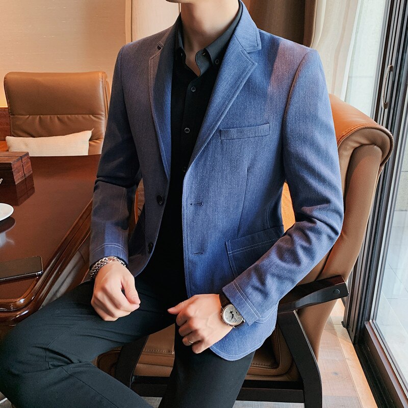 Chaqueta de estilo británico para hombre, traje informal de negocios ajustado, Chaqueta de vestir para novio, ropa de calle para hombre, ropa Social
