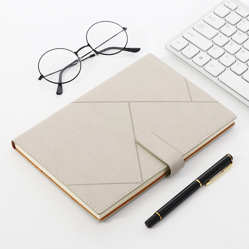 2022 Popular A5 Diary Notebook Daily Business Office Leather Work Notebook Diary Notepad School Supplies: White gray