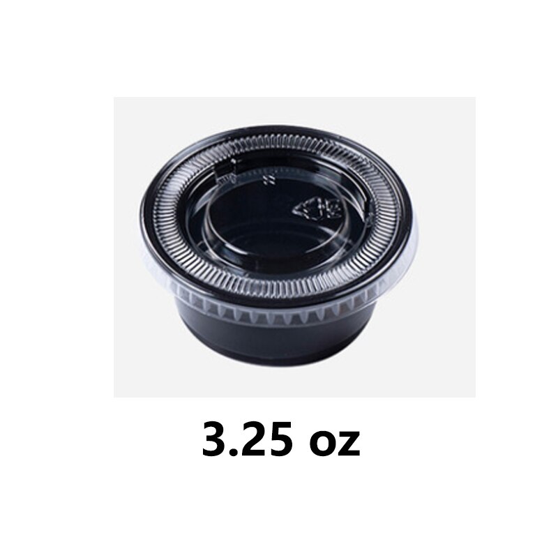 Black disposable sauce cup with lid Salad Ketchup container Snack bar takeaway supermarket tasting essential.: 3.25oz / 50pcs