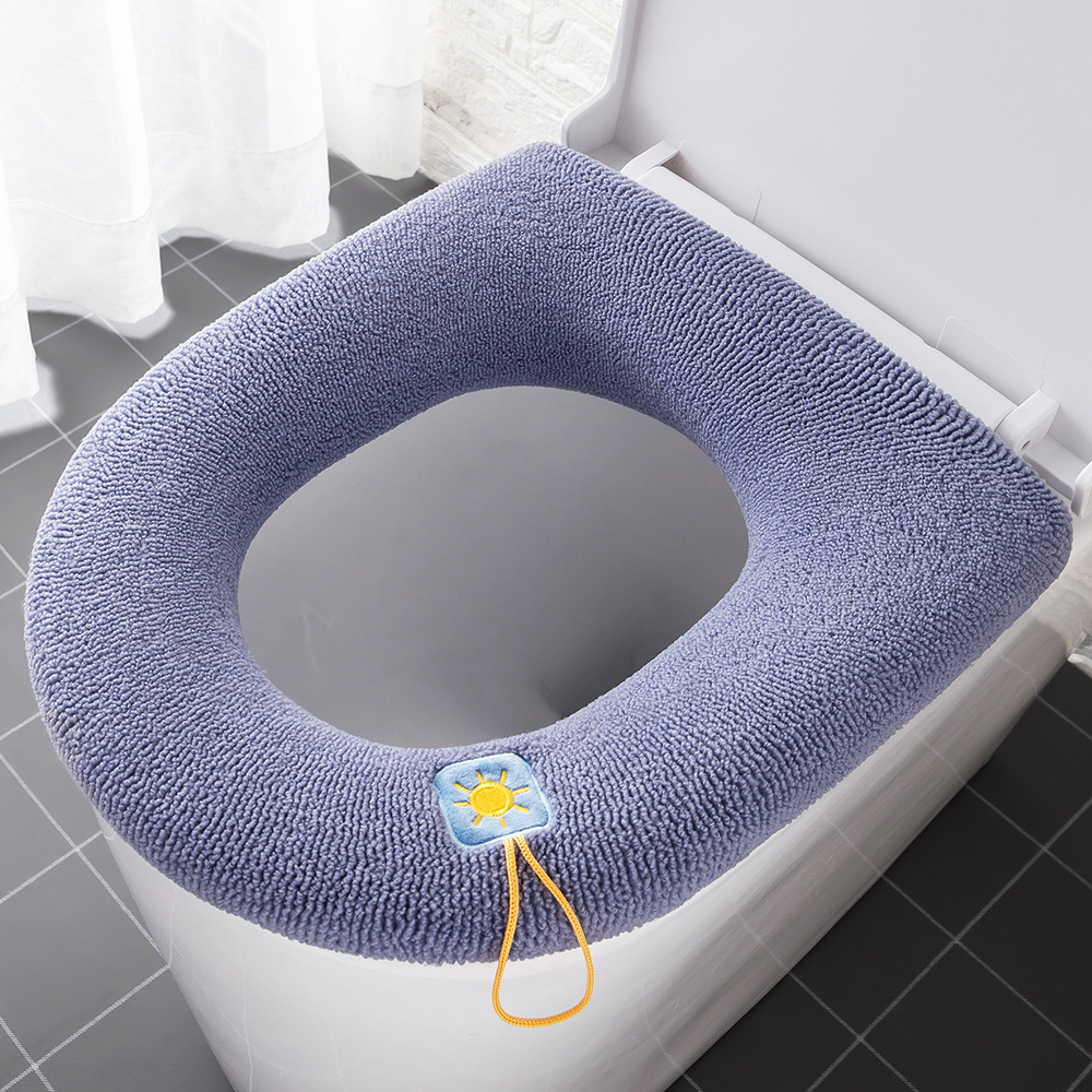 Winter Warm Toilet Seat Cover Closestool Mat Washable WC Bathroom Accessories Knitting Pure Color Soft O-shape Pad Bidet Cover: F