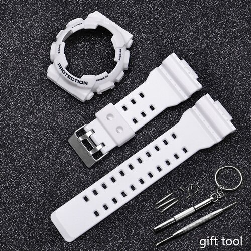 Vervangende band voor casio g-shock ga  gd 110 120 rubberen hars horlogeband glanzend mat heren waterdichte sportarmband: Wit zwart glans