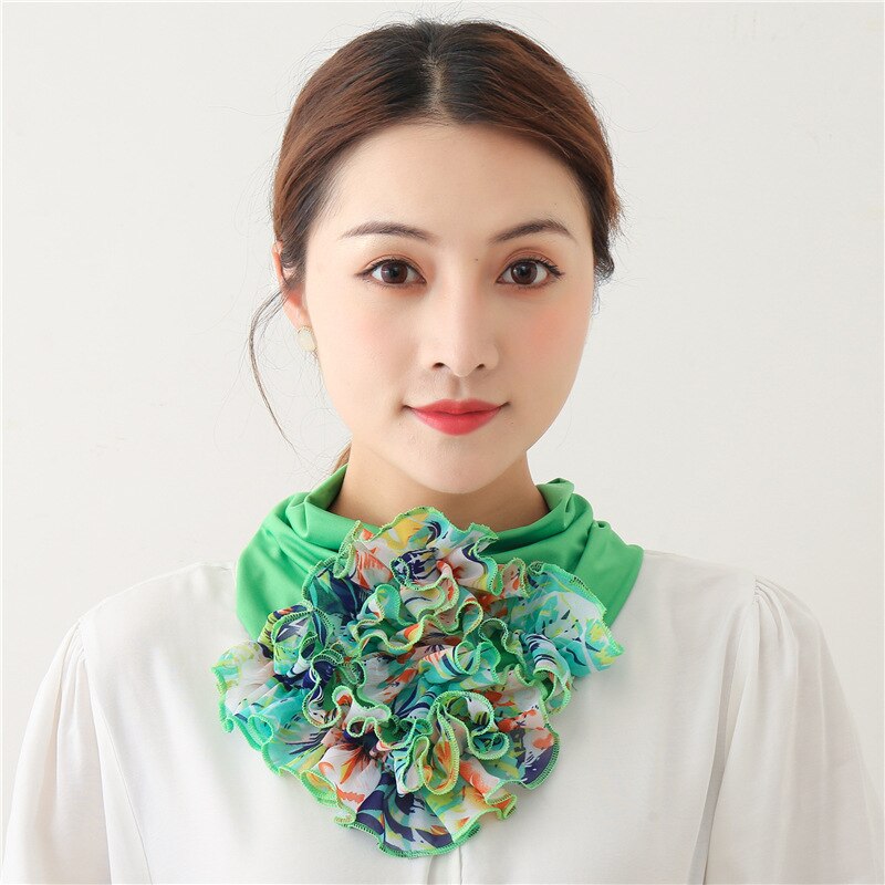women Floral Neck Ring Scarf Chiffon Collar Tie Muslim Hijab Hat Indian Turban Lady Office Neckerchief Skinny Hair Scarves soild: Fruit-green LJ23-11
