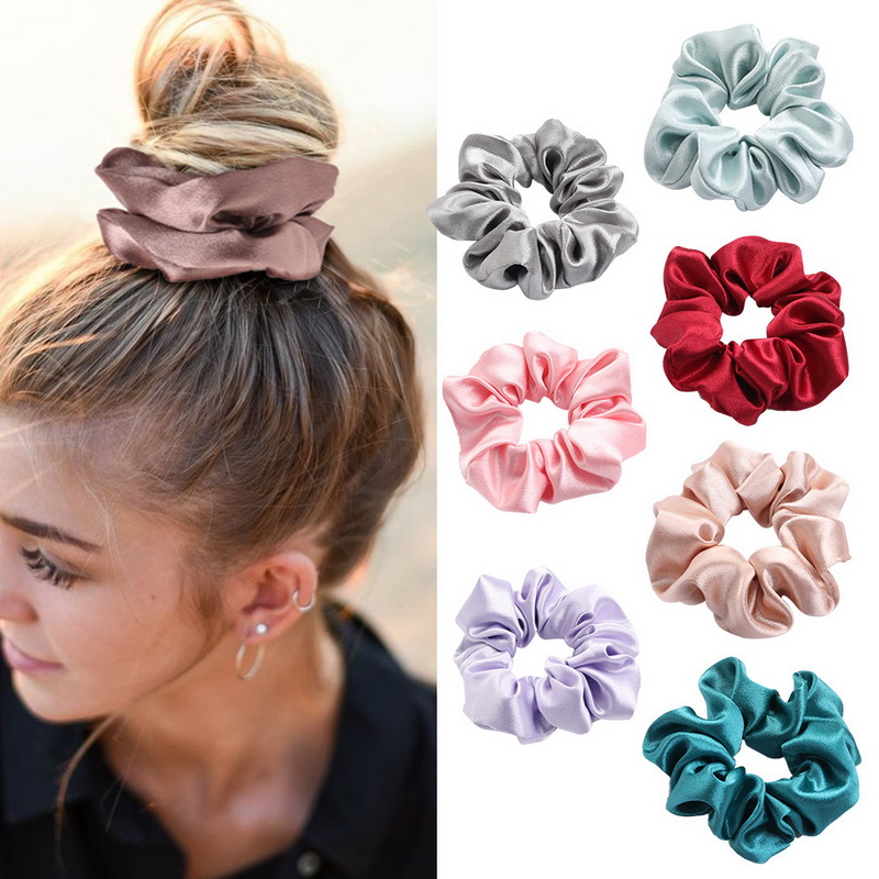 Scrunchies de satén de Color sólido de Corea para mujeres, coletero saten pelo mujer gomas de pelo saten negro y rojo coleteros de seda satin scrunchies cuerda para el cabello, tocado
