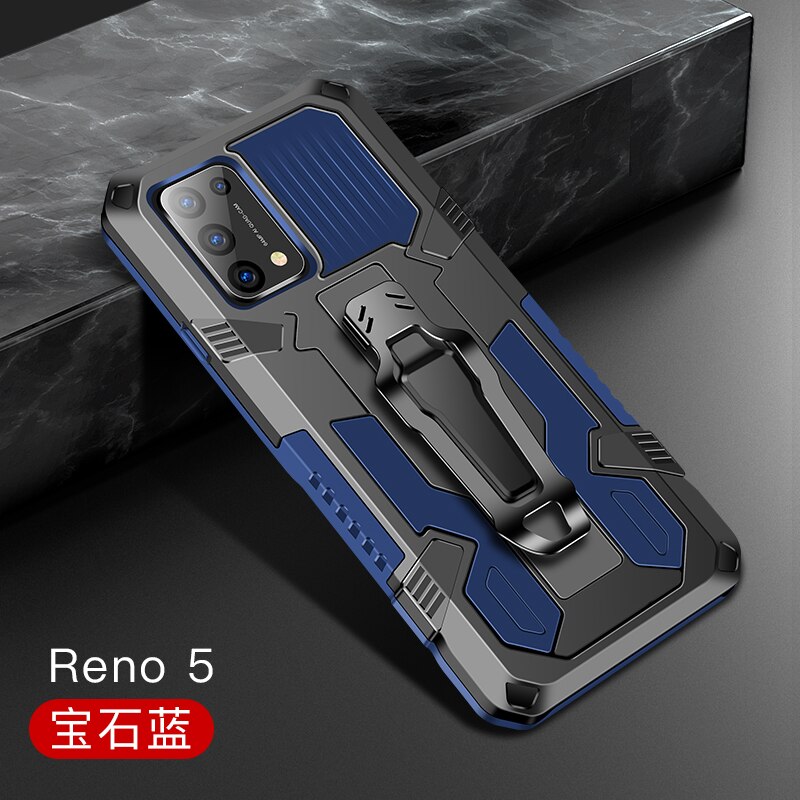 Rüstung Fall Für OPPO Reno 5 Fall Stoßfest Gürtel Clip Holster Abdeckung Für OPPO Reno 5 4G 5G CPH2145 CPH2159 Coque Funda Capa: OPPO Reno 5 4G / Blue