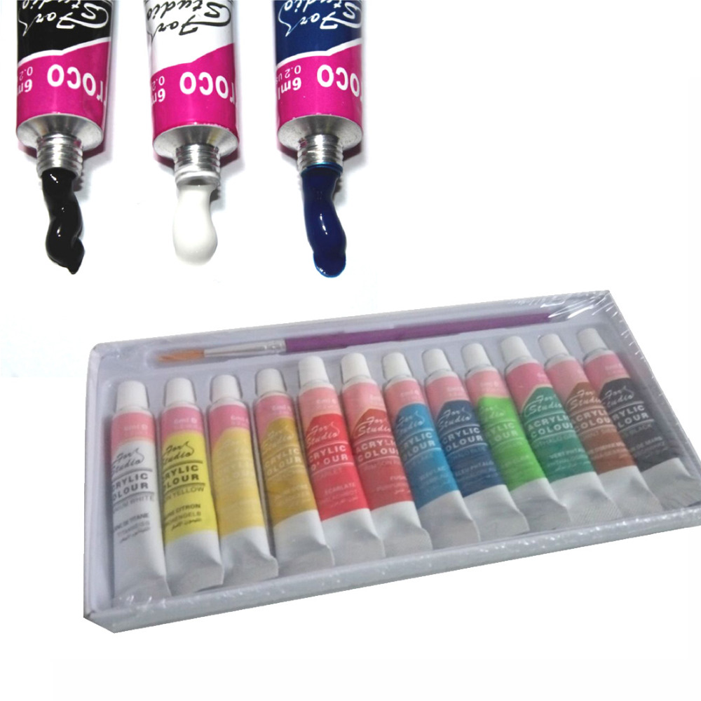 Juego de pinturas acrílicas profesionales de 12 colores pintados a mano pintura textil pintura de colores brillantes suministros de arte peintur