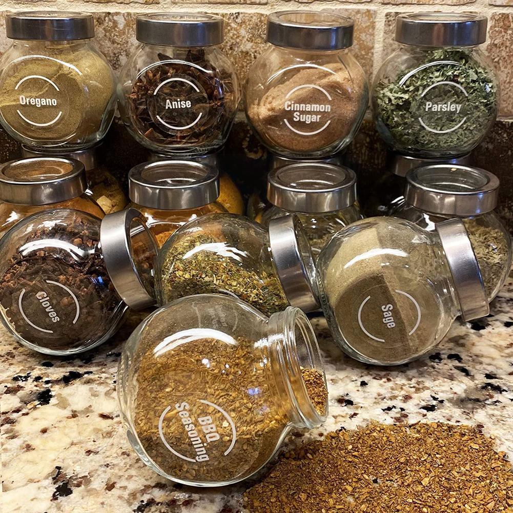 Transparent Spice Labels Preprinted Waterproof Black White Letter Kitchen Jars Stickers For Cans Self-adhesive Labels Seaso K1f3