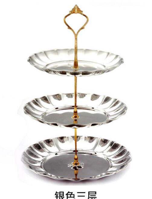 Tier Stainless Steel Cake Stand Afternoon Tea Wedding Plates Party Tableware Bakeware Cake Shop Three Layer Cake Rack ZM915: silver 3 layers