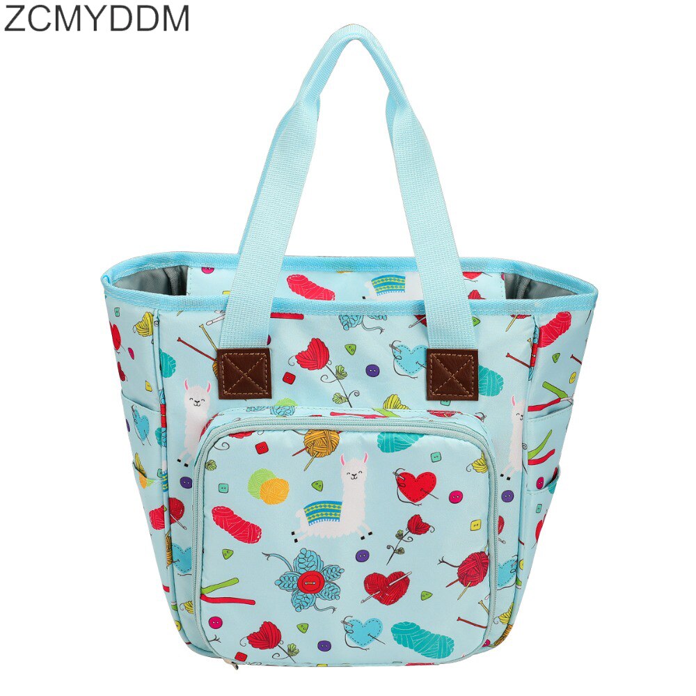 ZCMYDDM Print Knitting Storage Bag Yarn Tote Organizer with Inner Divider DIY Household Organizer Knitting Needle Bag: 03