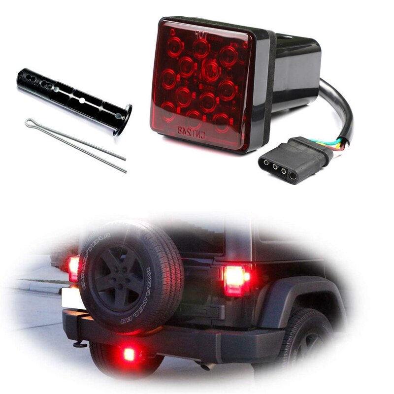 -AUTO Led 2Inch Trailer Hitch Trailer Light Cover with 12LED Brake Lights, Red Trailer Light Cover Fit Receiver with Pin
