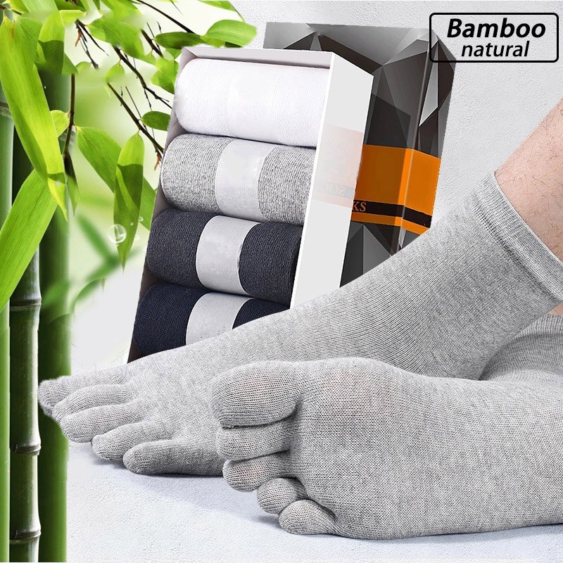 5 Pairs/Lot Bamboo Fiber Men's Five Toe Socks Set Spring Winter Business Black Tabi Short Socks for Male Big Size