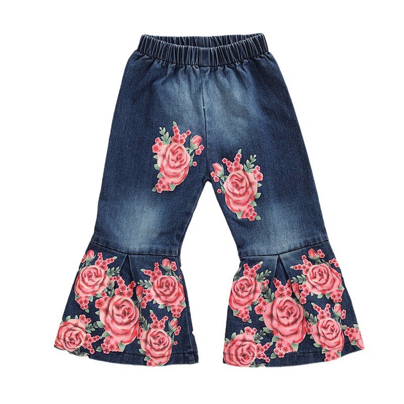 Peacock Printed Jeans Pant For Baby Girl In Blue Color main image 0
