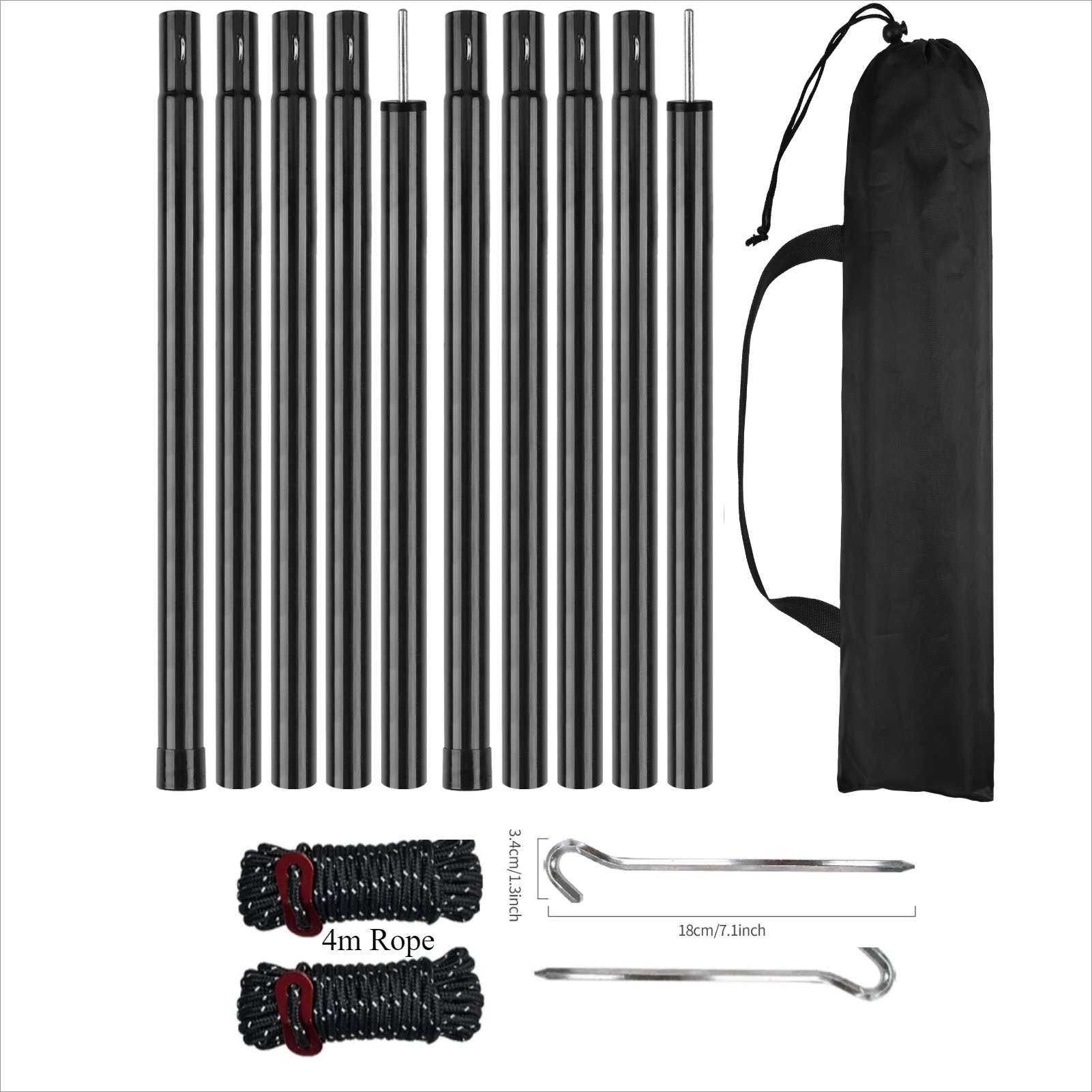 impostato di pali per tenda telescopici da 2 m, impostato di 2 pali pieghevoli da campeggio leggeri e regolabili per escursioni a baldacchino da passeggio: prugna