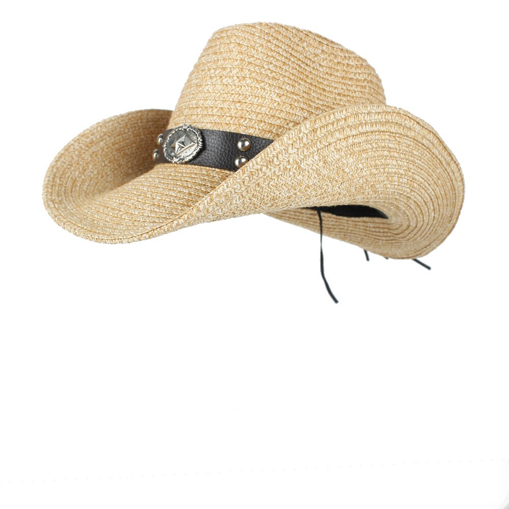 frauen Männer Hohl Western Cowboy Hut Dame Sommer Stroh Sombrero Hombre Strand Cowgirl Jazz Sonnenhut Größe 57- 59 CM