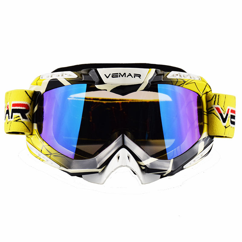 VEMAR Goggles Motorcycle Protective Gears Flexible Cross Helmet Face Mask Motocross Goggles Dirt Bike UTV Eyewear Gear Glasses: S218-Yellow
