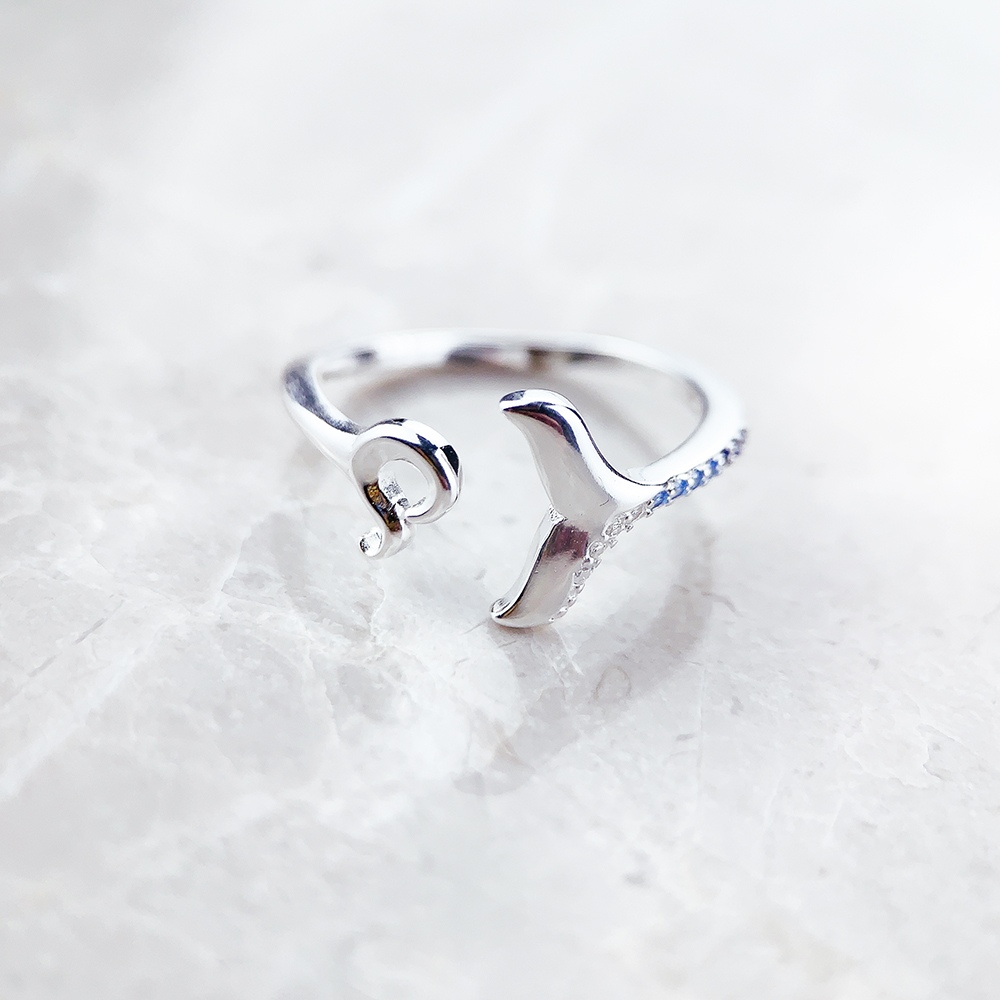 Anello coda pinna e onda con pietre blu nuovissimo alla moda gioielleria raffinata solido 925 Strerling argento regalo fortunato per le donne
